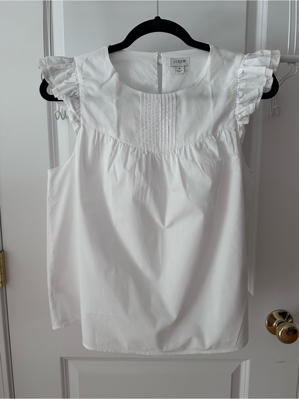 J. Crew White Ruffled Sleeve Cotton Blouse
